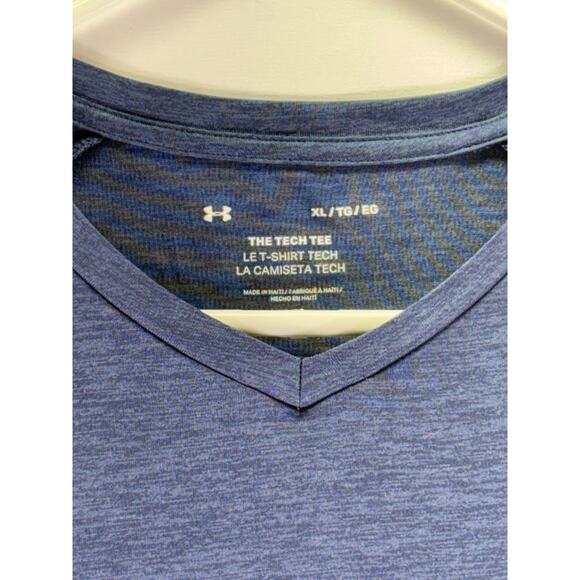 Under Armour Heatgear The Tech Tee Blue Patterned Active T-Shirt Mens X-Large - Picture 2 of 5